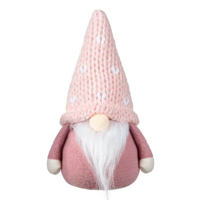 Figurina Crăciun, Gnome, 17cm, Culoare Roz, Material Poliester