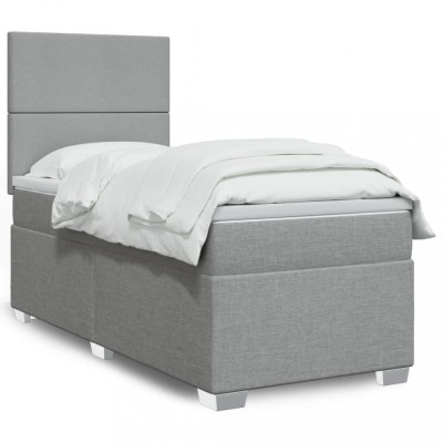 vidaXL Pat box spring cu saltea, gri deschis, 100x200 cm, textil 3290392 foto