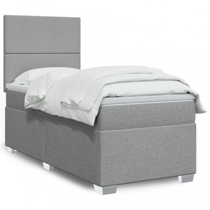 vidaXL Pat box spring cu saltea, gri deschis, 100x200 cm, textil 3290392