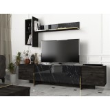 Cumpara ieftin Comoda Tv Harlequin cu 3 Compartimente, Negru, 180x45x33 cm