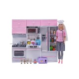 Papusa Betty, Bucatarie/Frigider, Accesorii, Plastic, 3+ ani, Roz/Gri