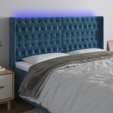vidaXL Tăblie de pat cu LED, albastru &icirc;nchis, 203x16x118/128cm catifea