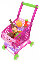 Carucior pentru cumparaturi de jucarie, cu produse, roz - WO51 foto
