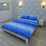 Lenjerie pentru 2 persoane Somnart Ultrasleep XXL, bumbac 100%, albastru, model cercuri