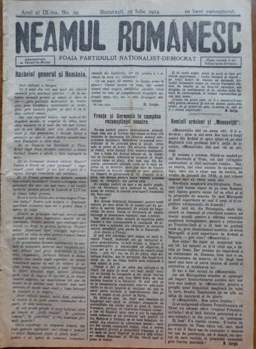 Ziarul Neamul romanesc , nr. 29 , 1914 , din perioada antisemita a lui N. Iorga