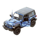 Masinuta die-cast Jeep Wrangler 2018, scara 1:34, cu functie pull-back, 12.5 cm lungime, cu capota, albastra, Goki