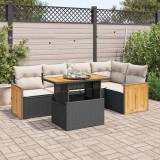 VidaXL Set mobilier grădină perne 6 piese negru poliratan/lemn acacia 3327710