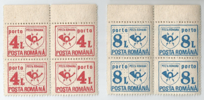 |Romania, LP IV.32/1992, Porto duble - Emblema postei, dipticuri perechi, MNH