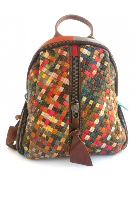 Rucsac dama VERA PELLE,multicolor,din piele naturala