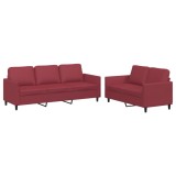 Cumpara ieftin Set de canapele cu perne, 2 piese, rosu vin, piele ecologica
