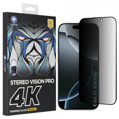 Folie de protectie Ecran Privacy Lito D+ Max 4K pentru Apple iPhone 17 / 16 Pro, Sticla Securizata, Full Glue foto