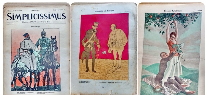 G259-I-SIMPLICISSMUS-Pret pe bucata-21 bucati. Revista de satira si umor la adresa societatii germane 1915-4 buc si 1916- 17 bucati.