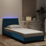 vidaXL Cadru de pat cu lumini LED, albastru, 80x200 cm, catifea