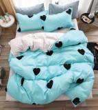 Cumpara ieftin Lenjerie Pat Pamela Sf006, Bumbac, 4 Piese, Fara Elastic, Albastru, Imprimeu