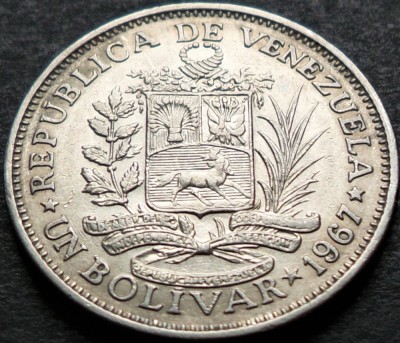 Moneda exotica 1 BOLIVAR - VENEZUELA, anul 1967 * cod 4224 foto