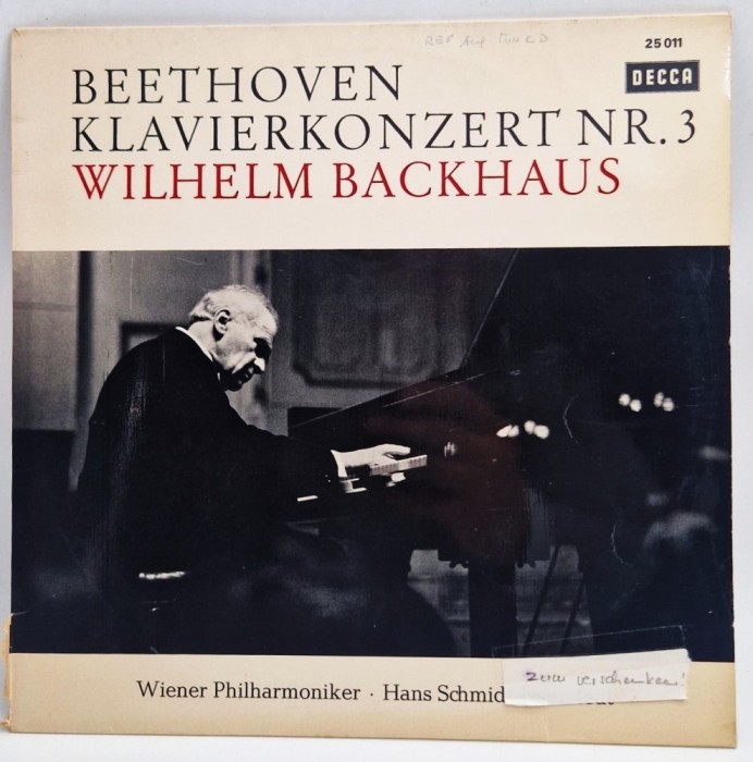 Beethoven. Backhaus - Klavierkonzert no. 3 NM / VG+ vinil LP disc muzica clasica Decca Elvetia