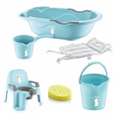 Set Cadita Baie 6 Piese BabyJem Bebe Lux Bleu Ergonomic Baita Bebelusi 80x48 cm