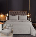 Cumpara ieftin Lenjerie Pat Damasc Gri 6 Piese Fara Elastic 200x230 cm Cearceaf 240x250 cm Fete Perna 70x70 cm