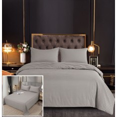 Lenjerie Damasc Villareal Df007, Damasc, 6 Piese, Fara Elastic, Gri