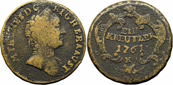 1761 K (Kremnica), 1 kreutzer - Maria Terezia - Arhiducatul Austriei