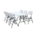 Set Masa Pliabila Camping + 6 Scaune Portabile, Gradina, Terasa, Pescuit, 180x74x75cm, Alb Gri