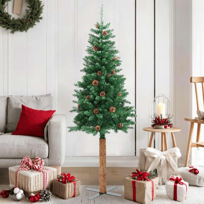 vidaXL Pom Crăciun artificial subțire lemn și conuri verde 150 cm PVC