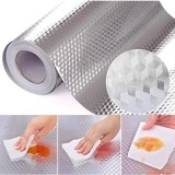 Autocolant pentru Bucătărie, Rezistent la Ulei, Umezeală, Temperaturi Inalte, pentru Dulapuri, Perete, Blat, Argintiu, 60cm x 1m