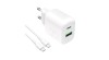&Icirc;ncărcător de perete Puro PROLITE 20W USB-A / USB-C + cablu USB-C - USB-C 1.2m - alb