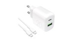 &Icirc;ncărcător de perete Puro PROLITE 20W USB-A / USB-C + cablu USB-C - USB-C 1.2m - alb
