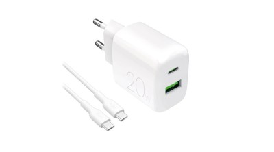 &amp;Icirc;ncărcător de perete Puro PROLITE 20W USB-A / USB-C + cablu USB-C - USB-C 1.2m - alb foto