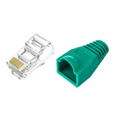 Set 50 x mufa + manson de protectie, RJ45, CAT5 CAT6, 8 pini 8P8C, verde