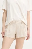 Hollister Co. pantaloni scurți din in culoarea bej, uni, high waist, KI349-5124