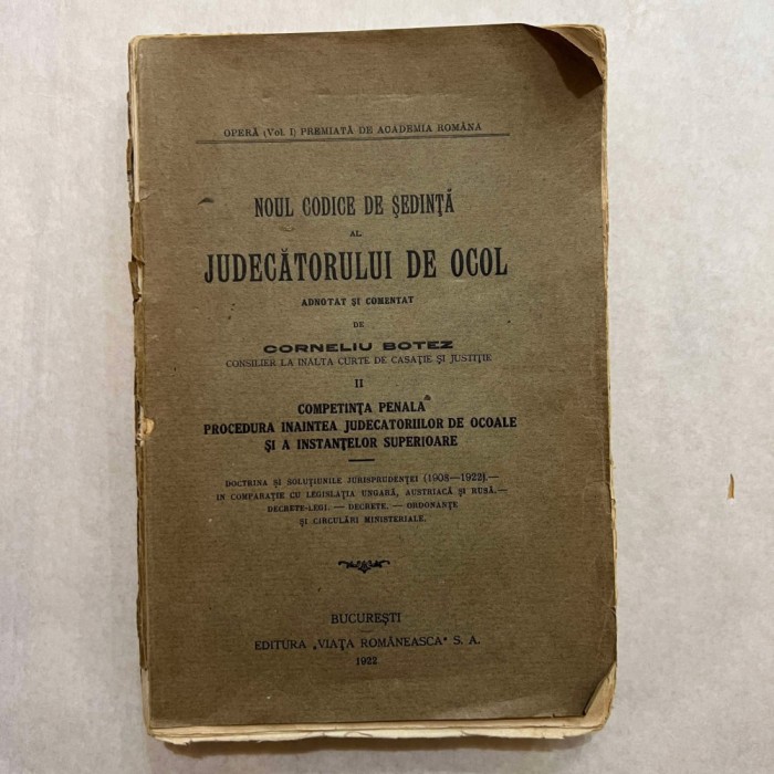 Corneliu Botez - Noul codice de sedinta al judecatorului de ocol - 1922 - Vol. 3