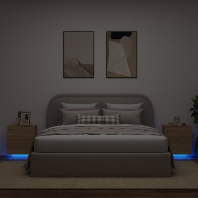 Noptiere cu lumini LED, 2 buc., stejar sonoma, lemn prelucrat foto