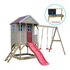 Casuta Nordic Adventure House cu loc pentru nisip, tobogan, leagan dublu, bucatarie, Wendi Toys foto