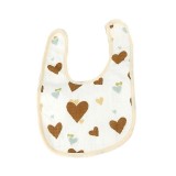 Baveta in Forma de U, Cyrax, din Bumbac, pentru Copii 0-12 Luni, Rezistenta la Apa, cu Capse, Model cu Inimioare, 21x30 cm, Bej