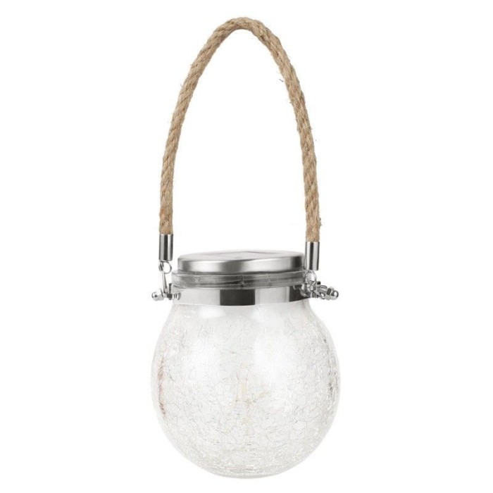 Felinar solar ornamental pentru afara eMazing, impermeabil IP65, 20 becuri LED, baterie 600mAh, 14 x 12 cm, cu carlig de prindere, design recipient ci