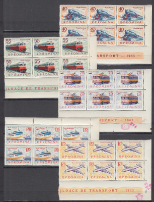 ROMANIA 1963 LP 565 MIJLOACE DE TRANSPORT BLOCURI DE 6 TIMBRE MNH foto