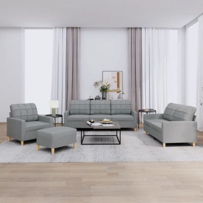 vidaXL Set de canapele cu perne, 4 piese, gri deschis, textil foto