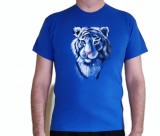 T6a. Tricou Love, pictat manual cu tigru pe albastru, marime M, S/M, Bumbac