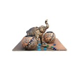 Set 2 Suporturi Lumanari Lemn cu Elefant si Pietre Decorative, 28x18 cm, Maro, Romantic, Cadou Casa Noua
