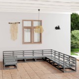 VidaXL Set mobilier de grădină, 11 piese, gri, lemn masiv de pin 3076016