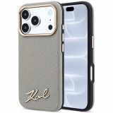 Husa MagSafe pentru Apple iPhone 18 Pro / 17 Pro, Karl Lagerfeld, Saffiano Small Script Metal Logo, Gri Bej