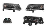 Set faruri Audi A6, 05.2008, partea Stanga+Dreapta, Tuning, Fata, cu lumina de zi; H1+H7+LED; manual/electric; negru, transparent; fara motor; cu