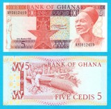 Ghana (pick 19) 5 Cedis 1982 UNC; Localnic/Baobab