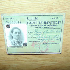 CFR-CARTE IDENTITATE PENTRU CALATORII NELIMITATE 50% REDUCERE ANUL 1945