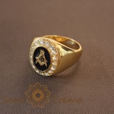 Inel cu simboluri masonice si cristale zirconia, model sigiliu regal, latime 1.9 cm