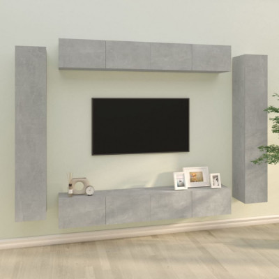 vidaXL Set dulap TV, 8 piese, gri beton, lemn prelucrat foto