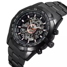 Ceas barbatesc Forsining automatic, bratara inox Negru
