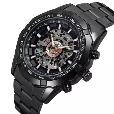 Ceas barbatesc Forsining automatic, bratara inox Negru foto